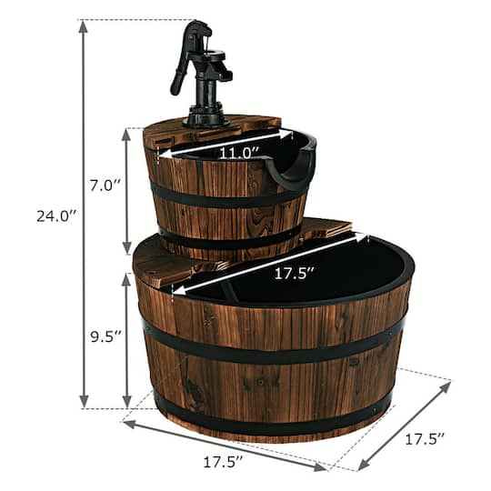 Costway 2-Tier Barrel Wooden Waterfall Fountain